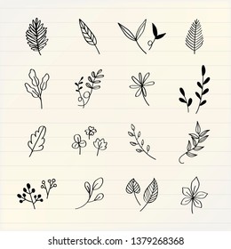 Vector de colección de doodle de hojas diversas
