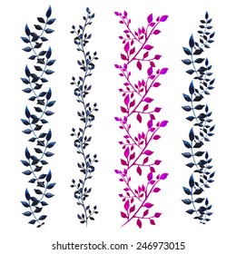 various leaves in watercolor. Hand-painted watercolor design elements.