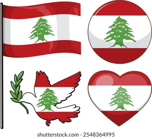 Various Lebanese flag designs and symbolic elements