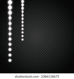 Various LED stripes on a black and transparent background, glowing LED garlands.