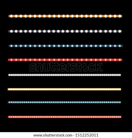 Various LED stripes on a black and transparent background, glowing LED garlands.
