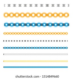 Various LED stripes on a white background of luminous LED garlands.