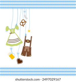 Various Left Hanging Oktoberfest Symbols And Border Pattern Green Brown