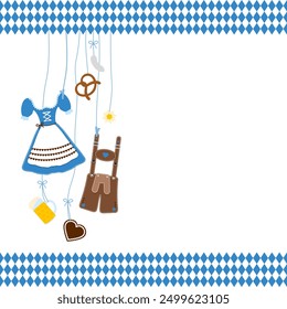 Various Left Hanging Oktoberfest Symbols And Border Pattern Blue Brown