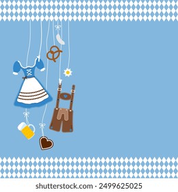 Various Left Hanging Oktoberfest Symbols And Border Pattern Blue Brown Blue Background