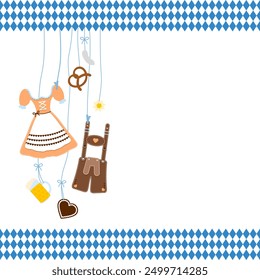 Various Left Hanging Oktoberfest Symbols And Border Pattern Orange Brown