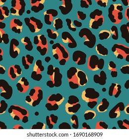 Various leopard windy prints in retro color. Hand-drawn seamless vector pattern.