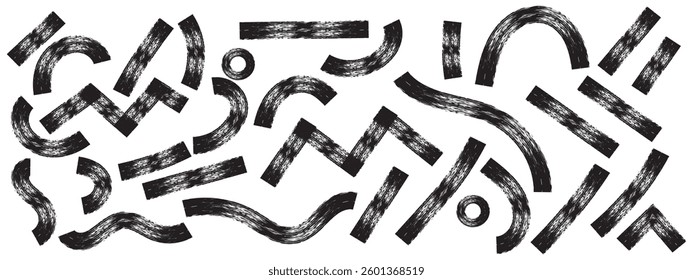 Various Lesson bold brush drawn wavy lines, circles and arches. Thick squiggly lines, abstract geometric grunge elements. Abstract modern vector squiggles. Scribble doodle strokes for colleges 