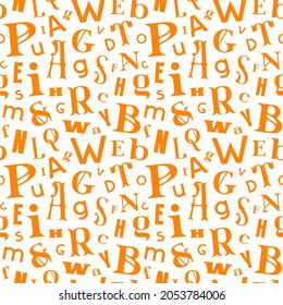 Diversas letras patrón sin fisuras en estilo tipográfico. Impresión naranja sobre fondo blanco. Ilustración del vector