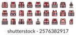 Various life vest icons representing different styles and designs of personal flotation devices - pfds - for water safety and rescue