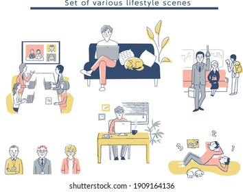 Various lifestyle scene sets for men