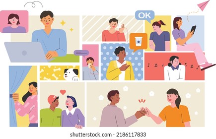 Various lifestyles of many people in various sections. flat design style vector illustration.