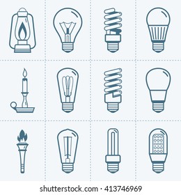 Various light bulb icons set. Vector illustration