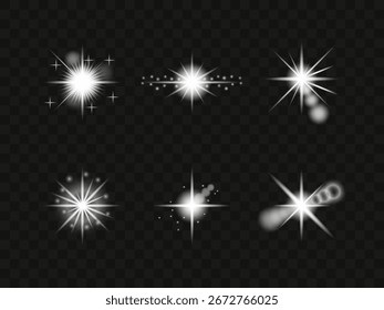Various Light Burst Effects on Transparent Background for Digital Designs.