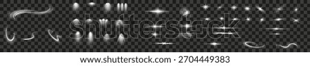 Various light effects on a transparent background. They have the form of symmetrical rays, reminiscent of twinkling stars. For decorating dynamic scenes or adding movement.