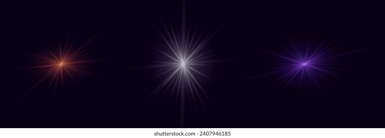 Various lighting effects. Elements of light with glare. On a dark background.	
