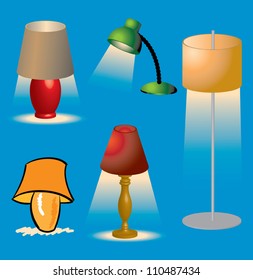 Various lighting fixtures and brightly lit Lamps