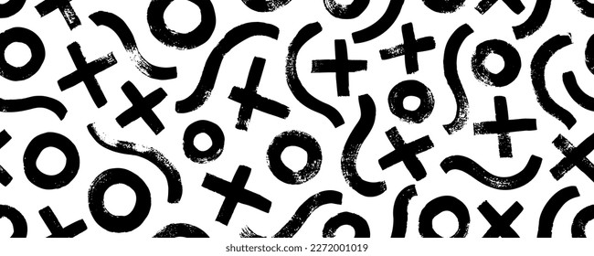 Diversas líneas, círculos y cruza un patrón sin fisuras. Golpes ondulados en el pincel. Ornamento vectorial geométrico. Textura moderna dibujada a mano con doodles desordenados. Decoración caótica.