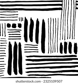 Various lines and shapes background. Black and white abstract seamless pattern. Ink drawing style. Contemporary hand drawn modern trendy vector illustrations. Every pattern is isolated
