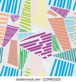 Various lines and shapes. Colorful abstract seamless pattern. Hand drawn vector illustration.