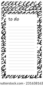 Various lines and shapes to do list template. Black and white abstract background. Ink drawing style. Contemporary hand drawn modern trendy vector illustrations isolated on background