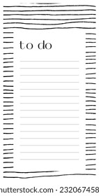 Various lines and shapes to do list template. Black and white abstract background. Ink drawing style. Contemporary hand drawn modern trendy vector illustrations isolated on background