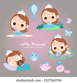 various of little princess daily activity such as admiring the mirror, sleeping, daydreaming with cute birds