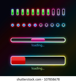 Various loading progress bars with neon glow