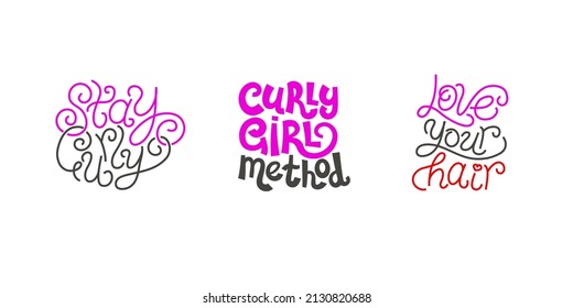 various logo, lettering - curly girl method, stay curly, love your hair