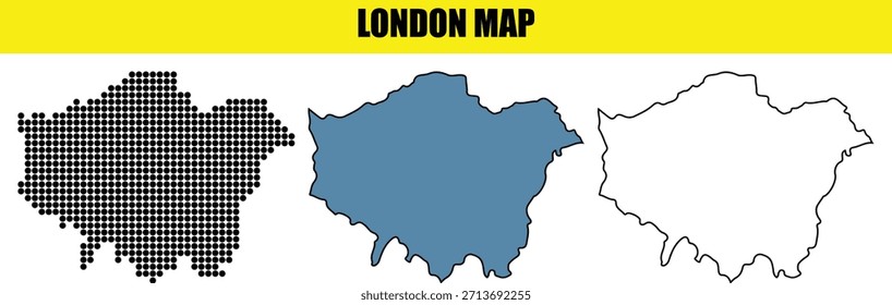 Verschiedene London Map Designs einschließlich gepunkteter, durchgezogener und umrissener Versionen