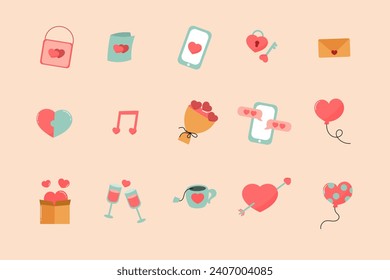 Various love set collection flat icon