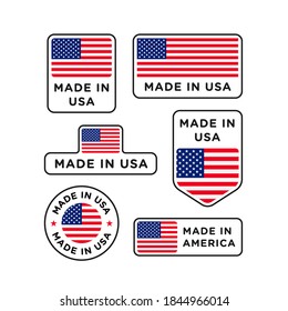 Various made in USA labels set, American product emblem