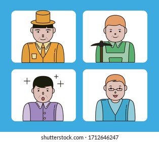 Various man illustration set. Casual, Modern, Businessman, Character Vector drawing. Hand drawn style.