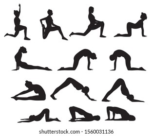 Various management postures of people in the sport of yoga