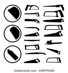 Various Manual Saw and Chainsaw Construction Tool Silhouette