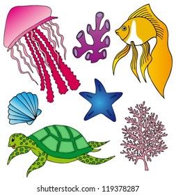 Various marine animals collection 2 - vector illustration.