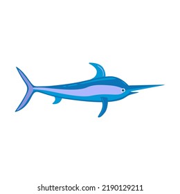 Various marine animals flat icon. Cartoon cute swordfish isolated vector illustration. Sea or ocean underwater life
