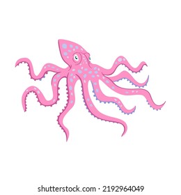 Various marine animals flat icon. Cartoon cute octopus and shark isolated vector illustration. Sea or ocean underwater life