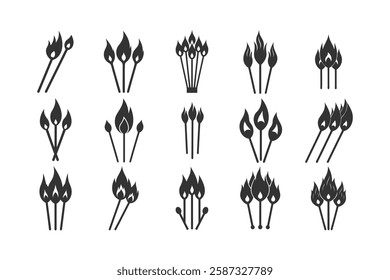 Various Matchstick Flame Icons Set