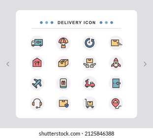 Various means of transportation and a set of delivery vector icons.