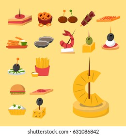 Various meat fish cheese banquet snacks on banquet platter canape snacks appetizer delicious vector.