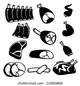 Various meat icons set.