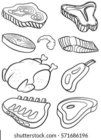 Various meat vector doodle