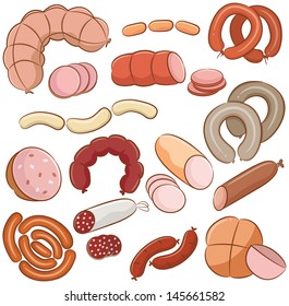 Various meats doodles: sausages, wurst, wiener, salami