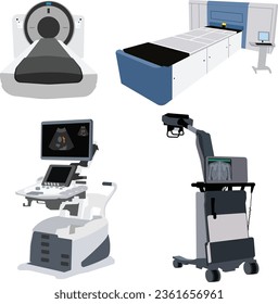 various medical equipment, Xray, cat scan svg