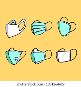 Various Medical Face Mask Doodle Illustration Premium Vector