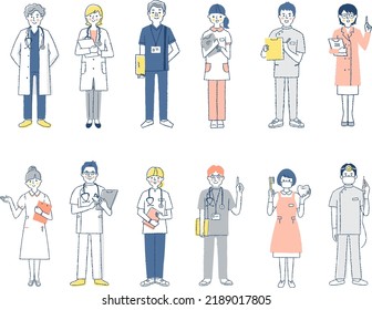 Various medical workers 12 men and women set