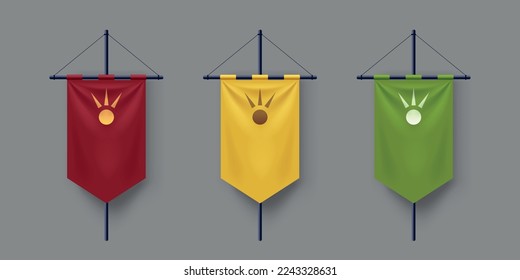 various medieva flags front view in set