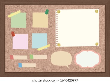 Various memos and push pins on the cork board set.