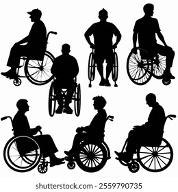various men silhouette in a wheelchair